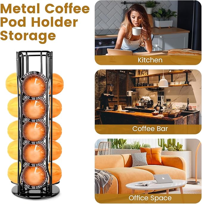 Coffee Pod Stand Holder for Nespresso Vertuoline 20 Pods, Coffee Bar Vertuo Pod Organizer Rack, 360° Rotating Coffee Capsule Holds Storage, 20 Pods Holder Spinner for Nespresso Vertuo Line (Black)