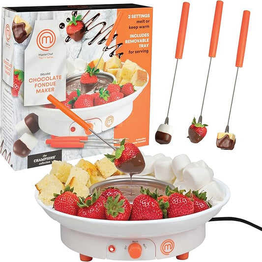 MasterChef Chocolate Fondue Maker- Halloween Candy Bar Melter, Spooky Charcuterie Must Have- Electric Dessert Fondue Pot Set w 4 Forks & Party Serving Tray- Melt, Warm Settings for Caramel & Cheese