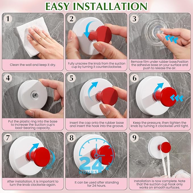 Suction Cup Hooks for Shower No-Drill Bathroom Hooks for Towels, Robes, Loofah Mountable on Bathroom Walls, Kitchen, Glass, Mirrors, Tile and Smooth,Non-Porous Surfaces (2, Blue White)