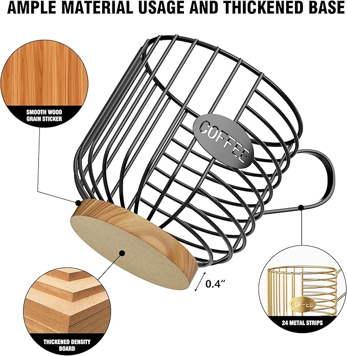 Coffee Pod Holder - Large-Capacity Metal Pod Holder, Accommodates Over 40 Espresso Capsules. Coffee Organizer, Suitable for Coffee Shops, Living Rooms, Kitchens, Bars, and Mor