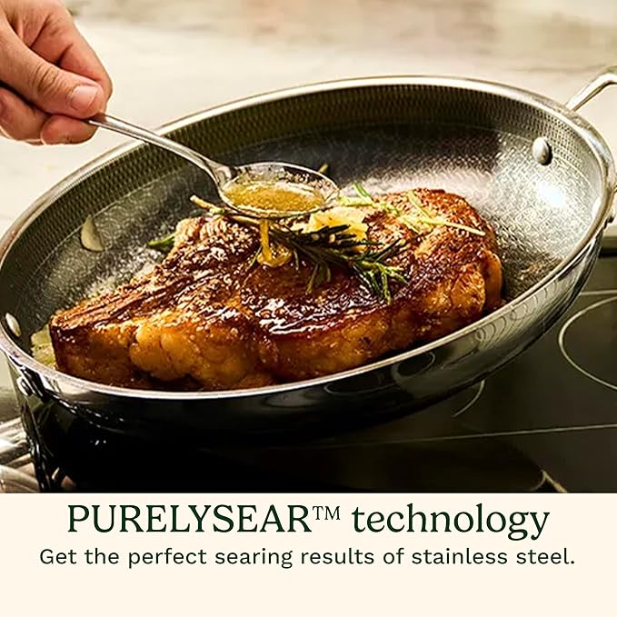 Cuisinart FusionPlus Nonstick Stainless Steel Cookware Set, 5-Piece Skillet Cooking Set with PFAS-Free PURELYSEAR Ceramic Non Stick Technology, Scratch Proof, Cool Grip Handles, Dishwasher Safe