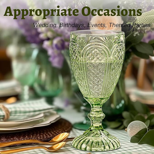 Chaos Coordinator Green Wine Glasses set of 6, vintage Green glassware, colored drinking glasses for a baby shower, wedding, birthday,or fancy glassware for everyday,10.5 OZ.