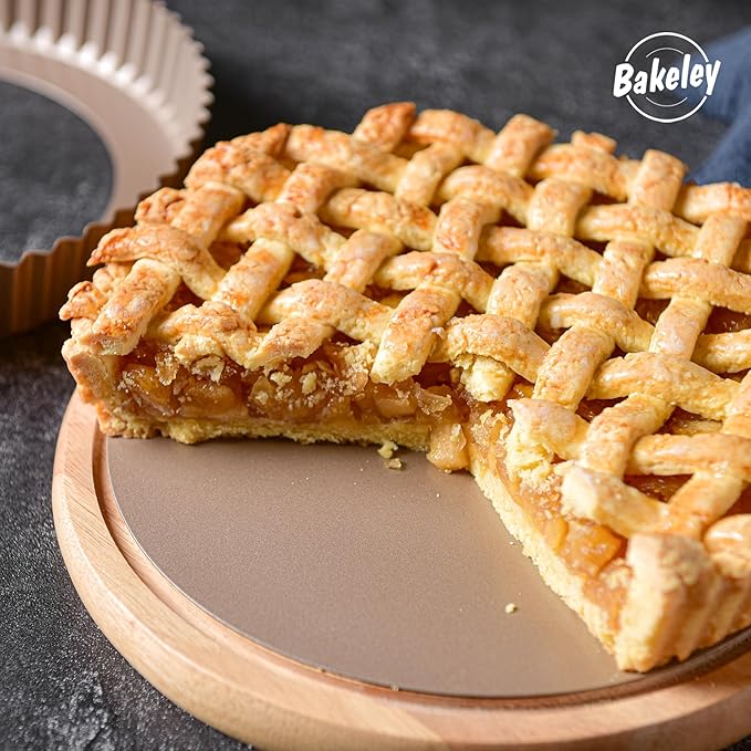 9-Inch Round Tart Pan with Loose Removable Bottom, Non-Stick Carbon Steel Quiche Pan for Oven Baking (Champagne Gold)