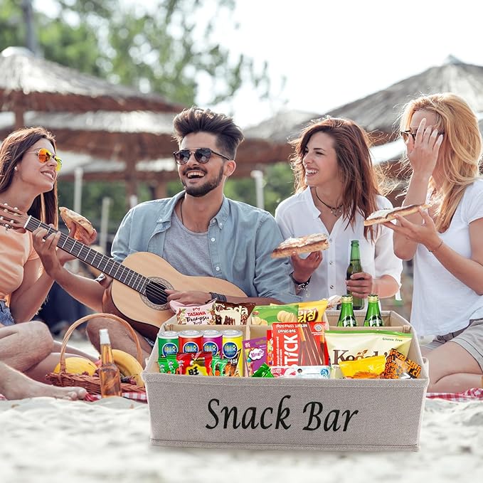 Snack Organizer for Countertop, Fabric Snack Organizer with Handles, 6 Compartment Snack Box Container Snack Basket, Snack Bar Station, Kitchen Pantry Organization and Storage - Khaki