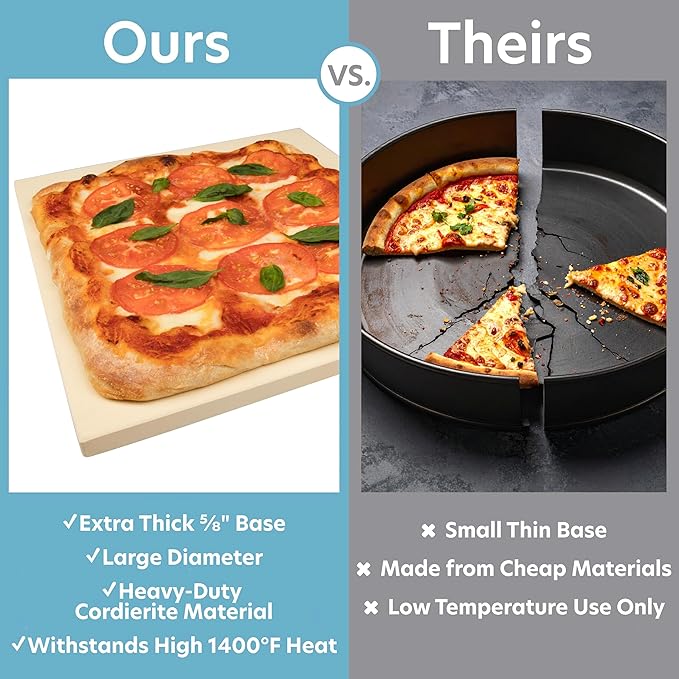 CucinaPro Pizza Stone for Oven, Grill BBQ- Extra Thick 5/8" Cordierite Rectangular Baking Stone for Better Holiday Cooking- 16" x 14" Pan- Holds High Temp For Crispy Crust- Kitchen Essential Xmas Gift