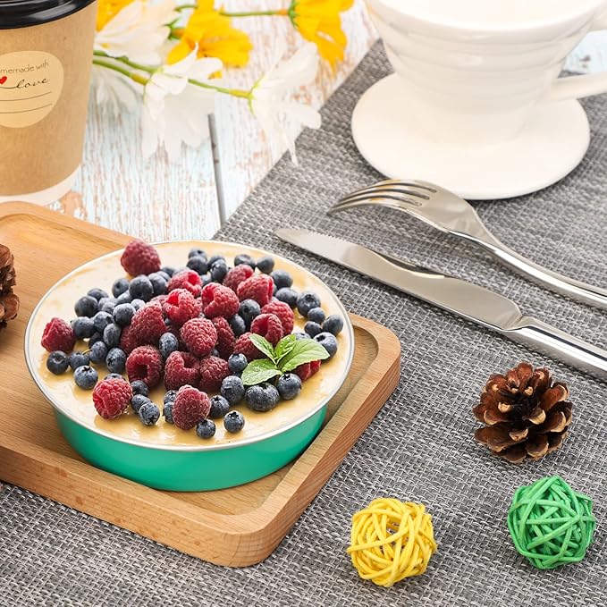 Beasea Elegant Blue 8 Oz Mini Pie Pans Tart Pans Tin Baking Tins with Lids, 4 Inch 20 Pack Disposable Baking Pans For Cake Tart Quiche