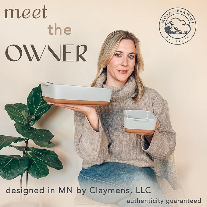 Mora Ceramic Set of 2 Baking Dishes For Casserole, Banana Bread, Brownies, Broiling, Roasting, and Baking. 7x11 in and Loaf Pans - Porcelain Serving Bakeware from Oven to Table. Freezer Safe - Grey