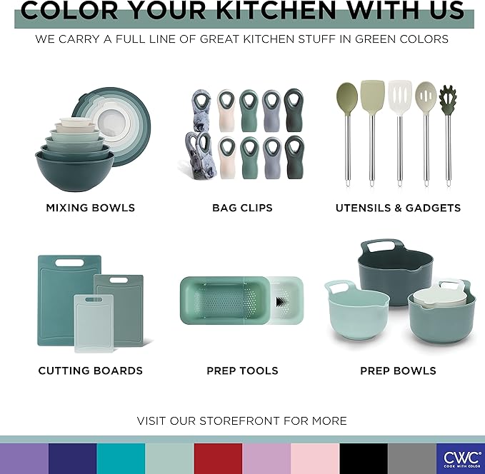 COOK WITH COLOR Mixing Bowls with Lids - 12 Piece Plastic Nesting Bowls Set includes 6 Prep Bowls and 6 Lids, Rhombus Design - Microwave Safe (Sage)