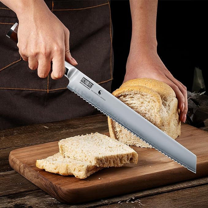 Bread Knife 10 inch, Professional Japanese High Carbon Stainless Steel Serrated Bread Knife, Razor Sharp Bread Knives for Homemade Bread, Sourdough, Bagels, Cake