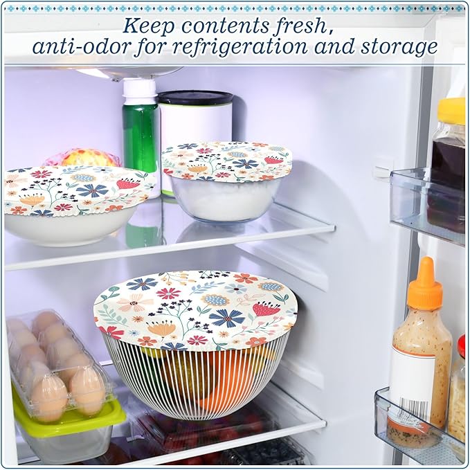5 Pcs Bowl Covers Reusable in 5 Size Elastic Food Cover Cloth Lids Fresh Keeping Dish Cookware Bakeware Fabric Covers Lids for Food Leftovers Fruits Storage Flower Collection