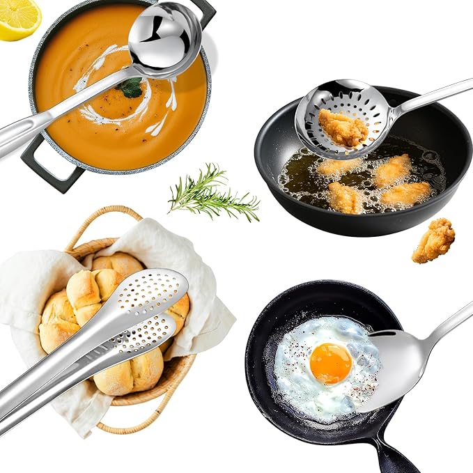 304 Stainless Steel Kitchen Utensils Set, 10 Pcs Stainless Steel Cooking Utensils Set, Heat Resistant Metal Kitchen Tools Spatulas Set, Spatulas, Spoons, Ladle, Meat Fork and Skimmer
