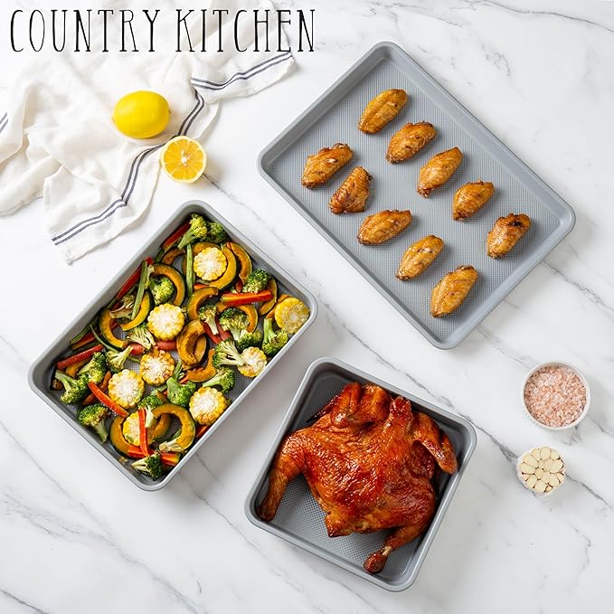 Country Kitchen Nonstick Stackable Bakeware Set - Durable, Easy Release Baking Set, Navy, 6 Pcs