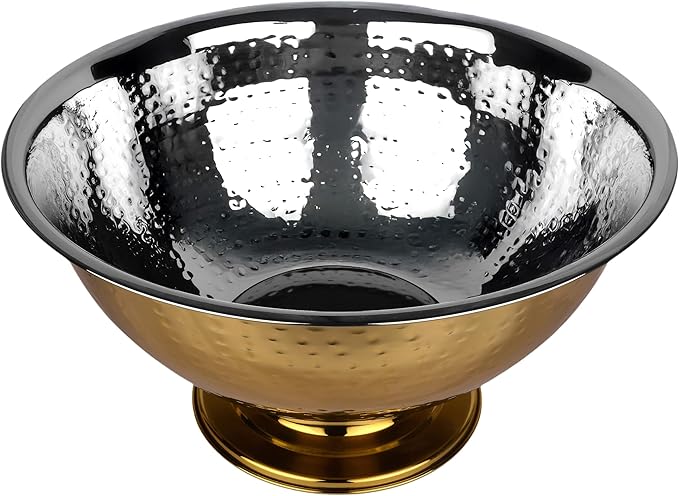 Cruiser’s Caché 16" Footed Champagne Bucket, Beverage Tub, Wine and Champagne Server, Stainless Steel with Gold Hammered Finish