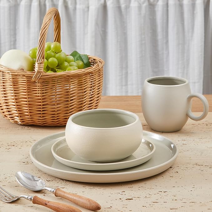 Bico Reactive Glaze Light Grey 16oz Stoneware Round Mugs Set, Set of 2, Microwave and Dishwasher Safe, for Coffee, Hot Chocolate, Milk