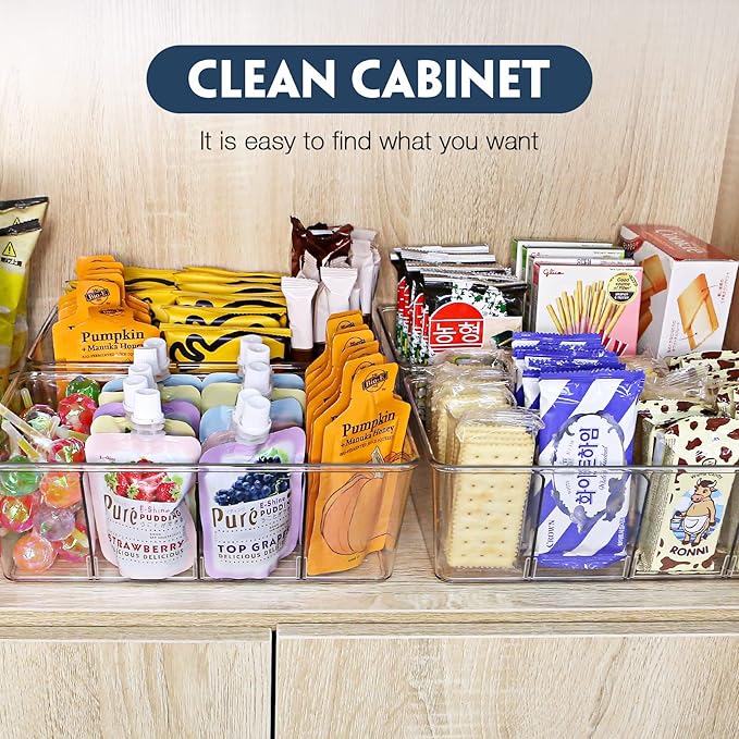 Batoto Pantry Organization and Storage Bins, Refrigerator Organizer Bins – Clear, Kitchen Organization and Storage with Dividers (2 Pack)