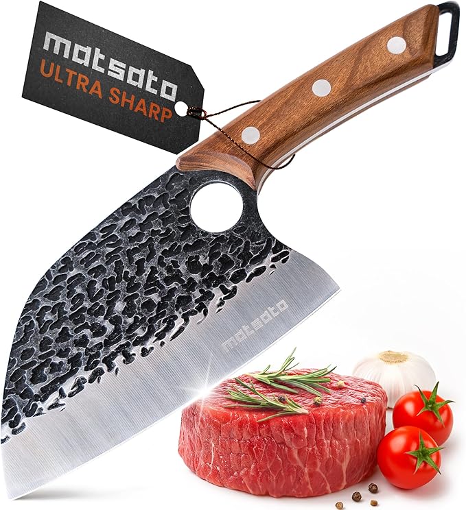 Cleaver Knife, Japanese Steel Cooking Butcher Knife For Meat And Chopping. Butcher Knives For Vegetable and Meat Cutting Japanese Steel Kitchen Knives 5.8 Inch Blade