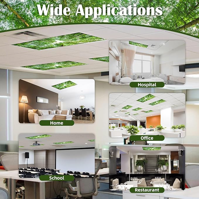 2 Pcs Fluorescent Light Covers - 4 x 2 Feet Covers for Ceiling Lights, Magnetic Light Filters for Classroom, Office, Hospitals, Home