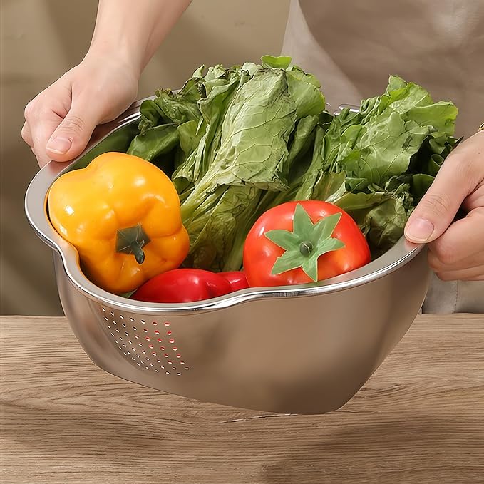 Rice Washer Strainer Bowl Stainless Steel Colander Quinoa Washing Bowl Versatile Square Side Drainers for Cleaning Rinsing Fruits, Vegetables, and Beans - Multifunctional Drain Basket
