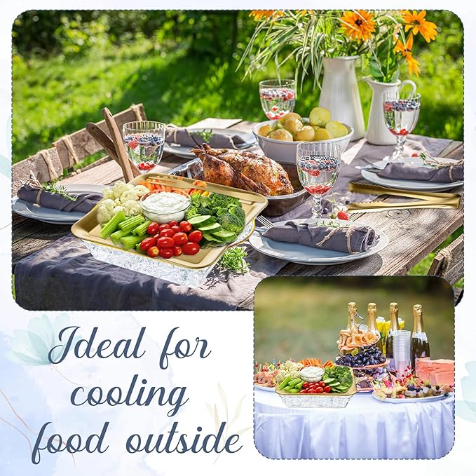 Baderke 6 Set 9" Chilled Serving Tray for Parties with Compartments Ice Chilled Party Platter Charcuterie Serving Board Cold Dish Dip with Forks Tongs for Fruit Seafood Vegetable Appetizer (Gold)