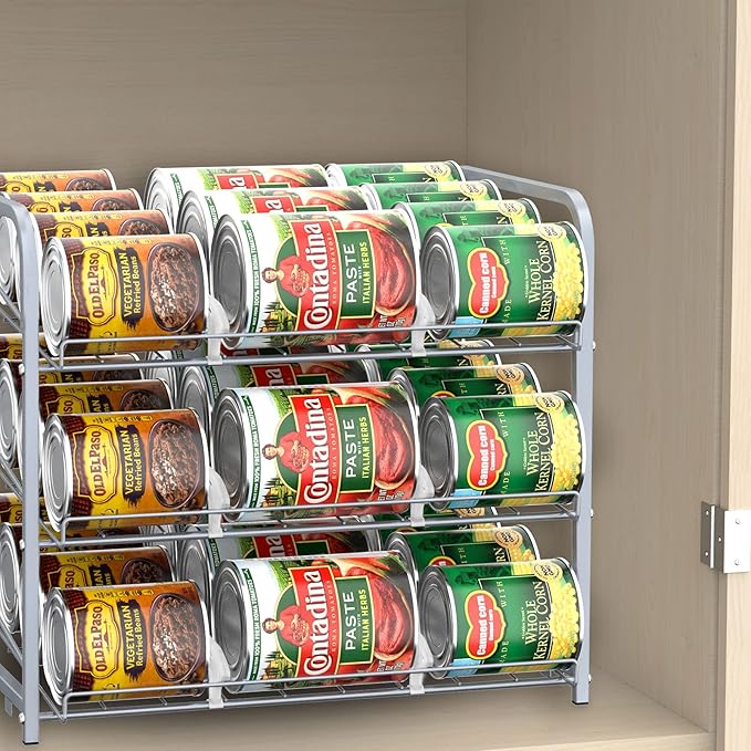 BTY Can Organizer for Pantry Stackable 2 Pack, Can Storage Organizer Rack Stacking Can Dispensers Small Space Holds up to 36 Cans for Pantry, Kitchen, Cabinet- Silver