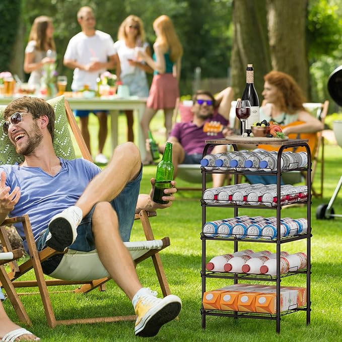 smusei Water Bottle Organizer 5 Tier Free Standing Water Bottle Holder Rack Large Capacity Bottled Water Storage Rack Metal Soda Can Beverage Drink Stand Shelf for Kitchen Pantry Office, Brown