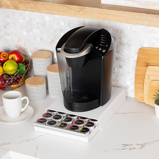 Mind Reader Single Serve Coffee Pod Drawer, 30 Pod Capacity, Countertop Organizer, 10.5"L x 12.75"W x 2.5"H, White