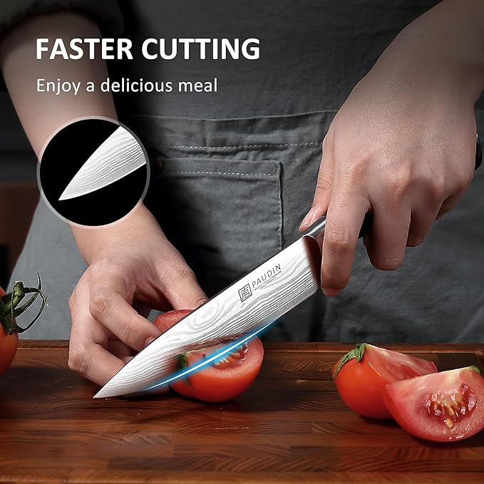 PAUDIN Chef Knife, 6 Inch Sharp Kitchen Knife, High Carbon Stainless Steel Utility Knives with Ergonomic Handle, Small Knifes for Home and Restaurant