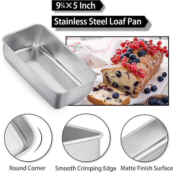 TeamFar Loaf Pan, 9¼” × 5” Bread Loaf Pan Meatloaf Pan Stainless Steel for Baking Bread Cake Toast, Healthy & Durable, Dishwasher Safe & Easy Clean