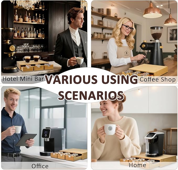 Bamboo Coffee Pod Drawer，K Cup Organizer for Counter, Coffee Pod Holder Holds Up 36 K Cups or 54 Originalline Pods, Tea Bag Storage Organizer for Kitchen Counter Office with 3 Drawers