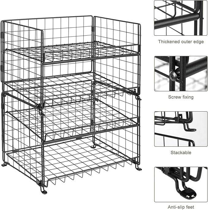 2-Pack Stackable Rack Organizer, Storage for Kitchen Pantry Cabinet, Holders for Food, Multifunctional Dispenser for Snacks Soda