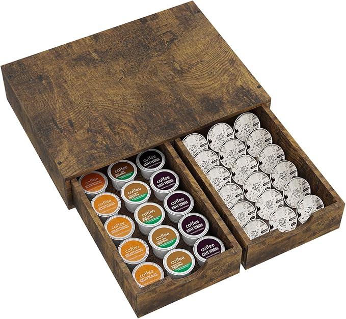 Simple Trending K Cup Organizer Coffee Pod Holder, Wooden K Pod Storage Drawer, Coffee Maker Machine Stand, 30 Pods Capacity