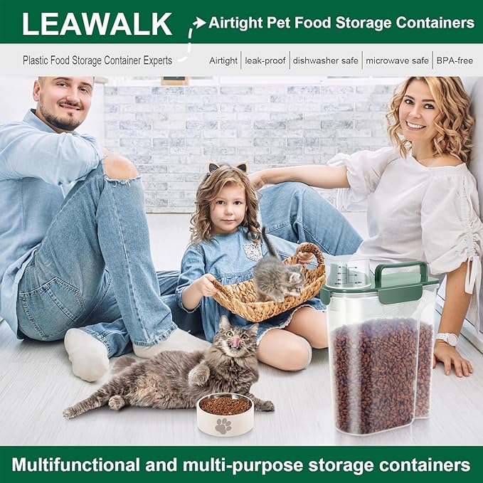 5-7Lbs Cat Dog Storage Container, Portable Pet Food Containers with Upgraded Large Spout and Cup, Small Animal Kibble Dispenser for Bird Seed, Oatmeal, Rice, Flour, Brown Sugart-Dark Green