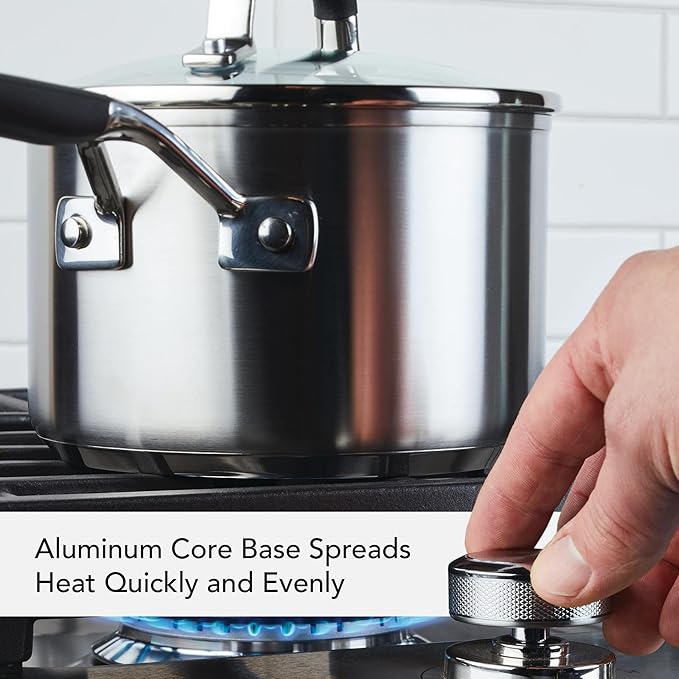 KitchenAid Stainless Steel Induction Saucepan with Lid, 3 Quart - Brushed Stainless Steel