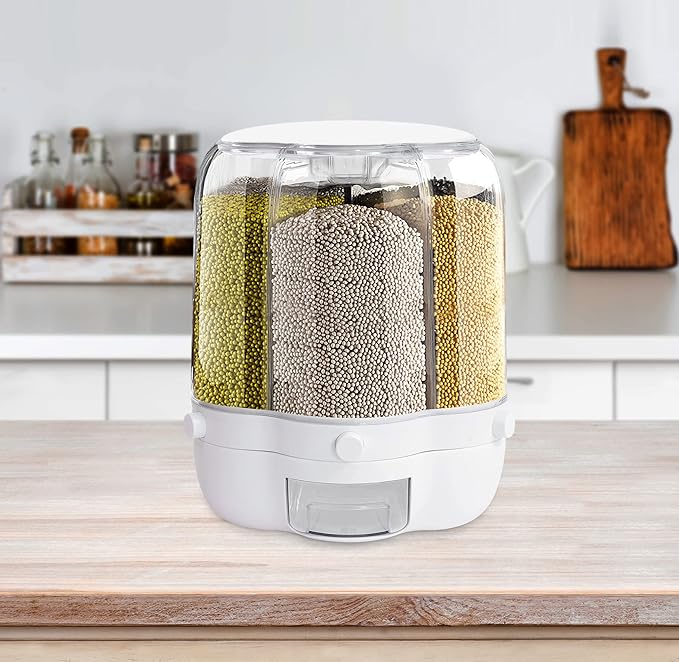 360° Rotatable Cereal Dispenser, One-Click Rice Output, Visible Round Multigrain Tank Cup Dry Rice Container Food Dispenser Sealed Grains Cans Grain Storage Tank for Storage Small Beans(Style 5)
