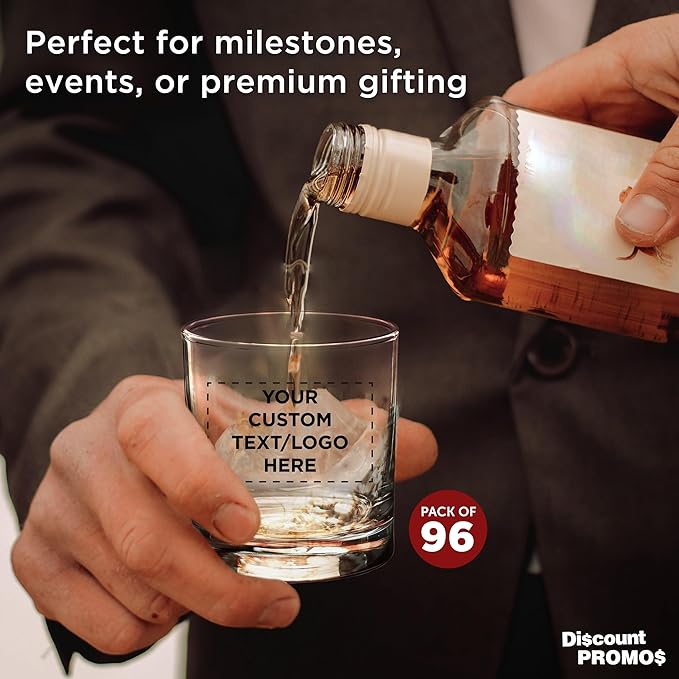 Custom Lexington Rocks Whiskey Glass 10.5 oz, Set of 96, Personalized Bulk Pack - Perfect for Scotch, Bourbon, Whiskey, Cocktail - Clear