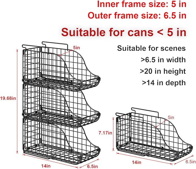 Standing Can Dispenser Bin 3-Pack, Stackable Beverage Drink Pop Soda Can Storage Organizer Basket with Handles, Foldable Canned Food Holder for Kitchen Pantry Countertop Cabinet Patent Pending