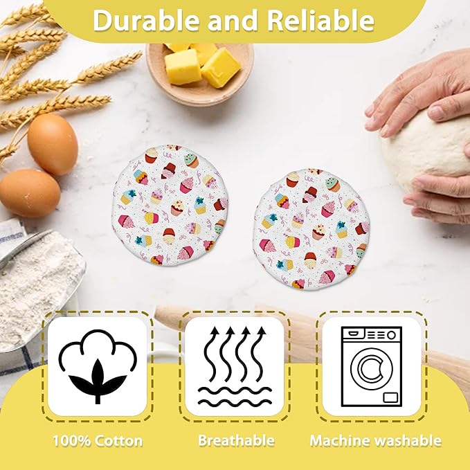 Cupcakes Pattern Sourdough Starter Jar Covers Reusable,Breathable Fabric Lids for Mason Jars,Wide Mouth and Regular Mouth(5 Pack)