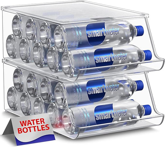 Sorbus Water Bottle Organizer for Fridge with Lid – Holds 9 Bottles – Stackable Drink Organizer for Refrigerator, Pantry, or Countertop – Clear BPA-Free Plastic Bottle Storage Holder