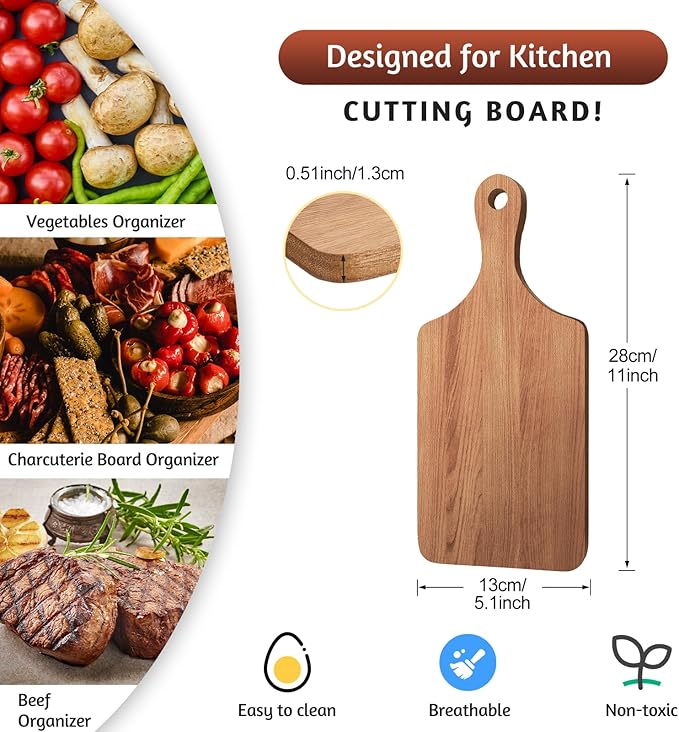 6 Pcs Cutting Board Bulk Kitchen Thicken Chopping Platter with Handles Wooden Charcuterie Serving Trays Blank Wood Boards for Engraving Wedding Housewarming(Walnut,11 x 5 Inch)