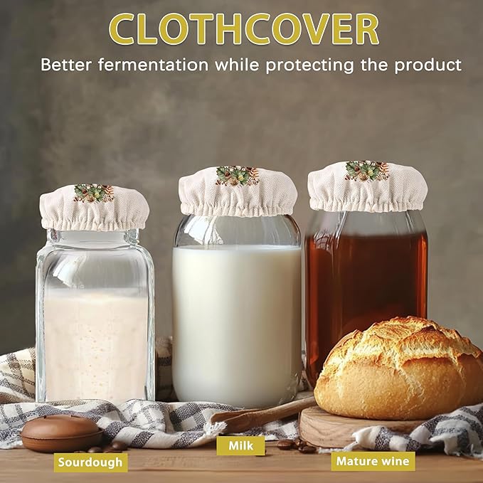 Mushrooms Leaves Herbs Sourdough Jar Cover Reusable Cloth Lid for Sour Dough Starter Jar,5 Pack Bread Fermentation Container Tops Elastic Fabric Caps
