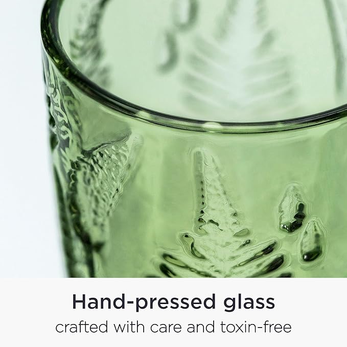 Green Drinking Glasses Set Of 4-12 Oz Hand Blown Vintage Drinking Glasses, Boho Aesthetic Antique Glassware, Colored Cute Glass Cups, Textured Highball Water Tumbler, Unique Retro Drinkware Gift