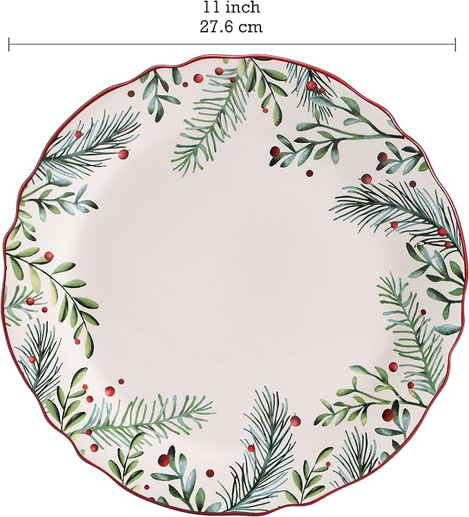 Santa On The Way Wreath Scalloped Dinner Plates Set of 4 (11 Inch)