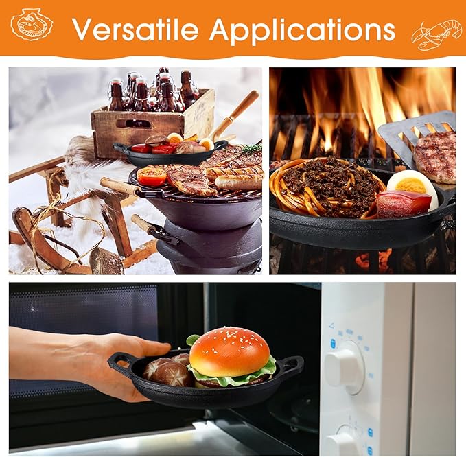 Mifoci 8 Pcs Oval Serving Dish Mini Cast Iron Skillet Cast Iron Baking Pan Sizzling Plate Matte Black Gratin Cookware for Home Restaurant Kitchen Food Service Barbecue (7.1" X 4.7")