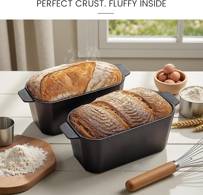 Cast Iron Bread Pan with Lid,Dutch Oven for Sourdough Bread Baking-10 x 5 Inch Durable Cast Iron Loaf Pans Rectangular Baking Pan,Extra Large Deep Dish Baking Pans for Cake
