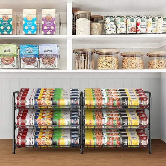 MOOACE Can Rack Organizer, 2 in 1 Can Storage Dispenser Holds up to 72 Cans, Can Organizer for Pantry Kitchen Cabinet, Black