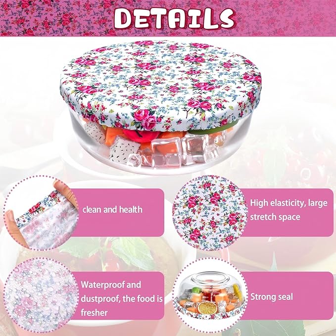 Patelai 10 Pcs Bowl Covers Reusable in 5 Size Stretch Cloth Fabric Elastic Food Storage Bowl Covers Bread Sourdough Lids for Proofing Food Fruits Leftover(Flowers Style)