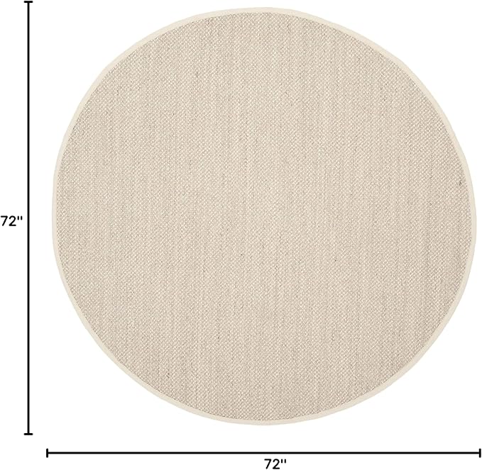 SAFAVIEH Area Rug 6' Round - Natural Fiber Collection - Marble & Beige, Sisal, Woven Design with Border (NF143C)