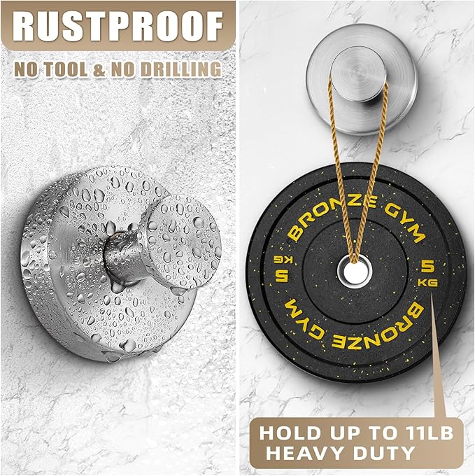 Suction Cup Hooks for Shower No-Drill Bathroom Hooks for Towels, Robes, Loofah Mountable on Bathroom Walls, Kitchen, Glass, Mirrors, Tile and Smooth,Non-Porous Surfaces (4, Brushed Nickel)