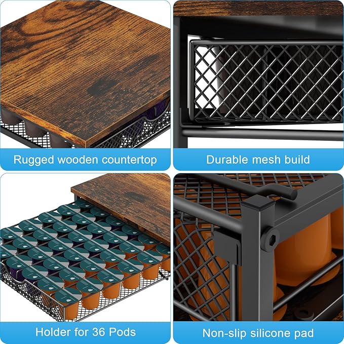 Coffee Pod Drawer Holder for K Pod Coffee Pods Holder for Counter 36 Capacity Pods Storage Organizer for Coffee Capsule Storage with Sliding Baskets for Coffee Station Black