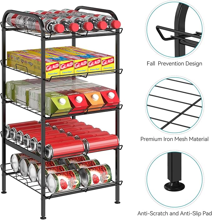 Water Bottle Organizer 5 Tier FreeStanding Water Bottle Storage Shelf Adjustable Water Bottle Holder Stand Metal Beverage Can Rack for Pantry Kitchen Party Black